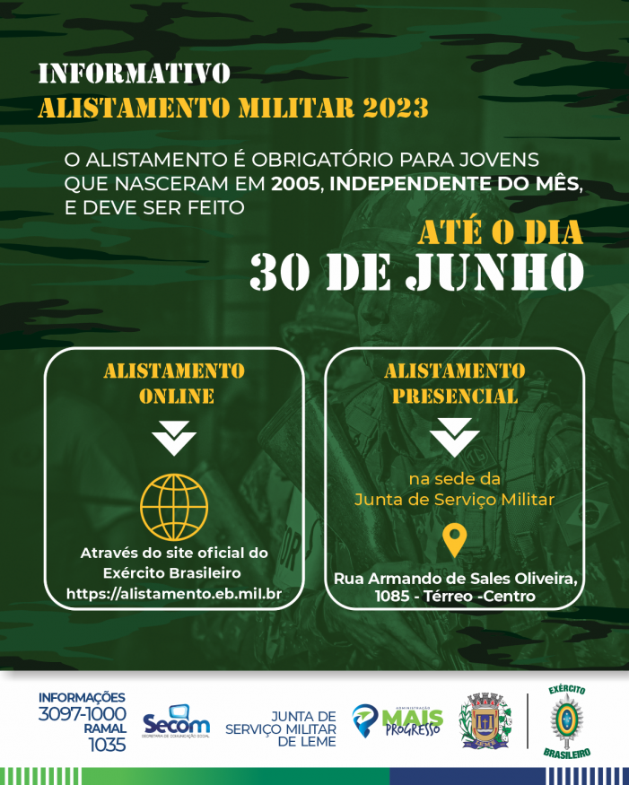 Prefeitura Municipal de Juquitiba  Alistamento Militar 2023 irá até dia 30  de junho