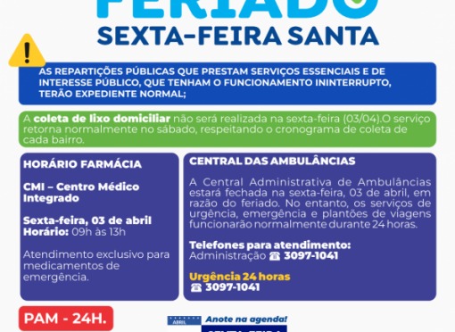 Repartições públicas municipais terão expediente suspenso na Sexta-feira da Paixão