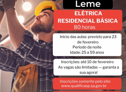 Secretaria de Indústria e Comércio divulga inscrições abertas para curso gratuito de Elétrica Residencial Básica