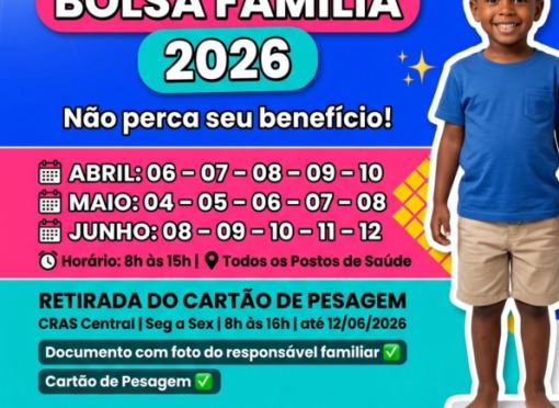 Beneficiários do Bolsa Família devem retirar o cartão de pesagem e manter dados atualizados 