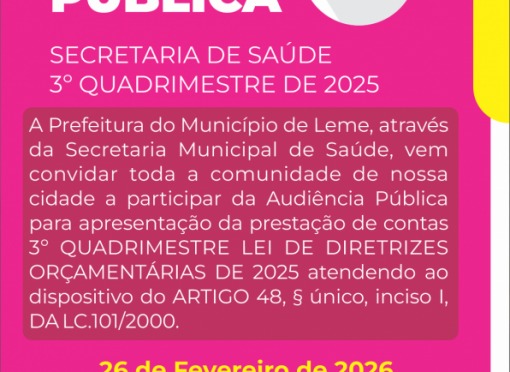 Secretaria de Saúde informa sobre Audiência Pública no dia 26 de fevereiro