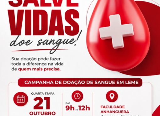 Quinta etapa do calendário de doação de sangue será no dia 21 de outubro
