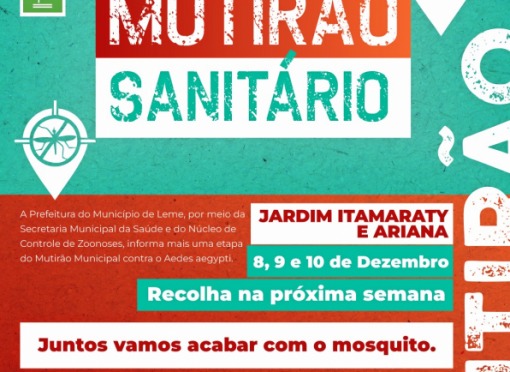 Jardins Itamaraty e Ariana recebem o MUTIRÃO SANITÁRIO” nos dias 08, 09 e 10 de Dezembro