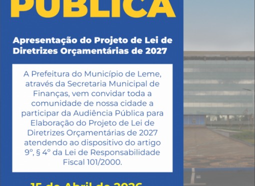 Secretaria de Finanças informa sobre Audiência Pública no dia 15 de abril