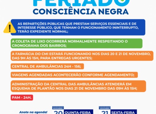 Ponto facultativo nas repartições públicas municipais dia 21 de novembro