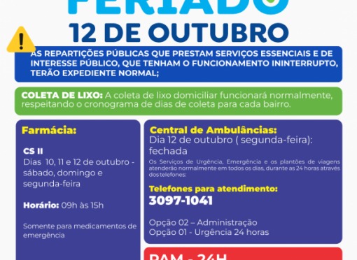Feriado Nacional nas repartições públicas municipais no dia 12 de outubro
