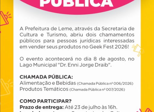 Secretaria de Cultura e Turismo abre dois chamamentos públicos para comércio e alimentação no Geek Fest 2026
