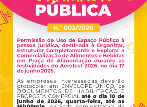 Secretaria de Cultura e Turismo abre chamamento público para exploração da praça de alimentação do Aerofest 2026