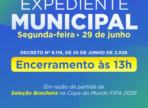 Prefeitura altera horário de expediente no dia 29 de junho