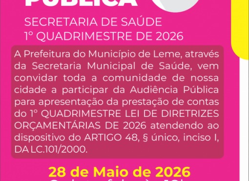 Secretaria de Saúde informa sobre Audiência Pública no dia 28 de maio