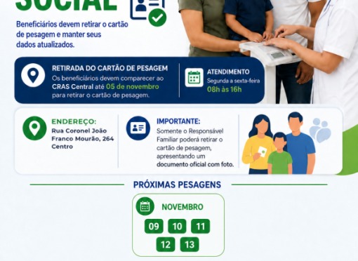 Beneficiários do Bolsa Família devem retirar o cartão de pesagem e manter dados atualizados
