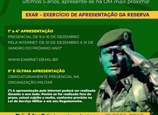 Exercício de Apresentação da Reserva do Exército Brasileiro acontece no mês de dezembro 