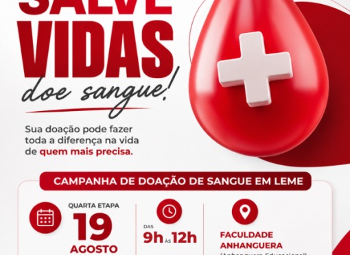 Quarta etapa do calendário de doação de sangue será no dia 19 de agosto