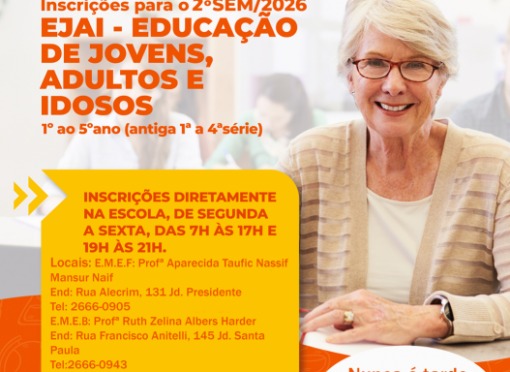 Matrículas abertas para o 2º Semestre da EJAI – 2025