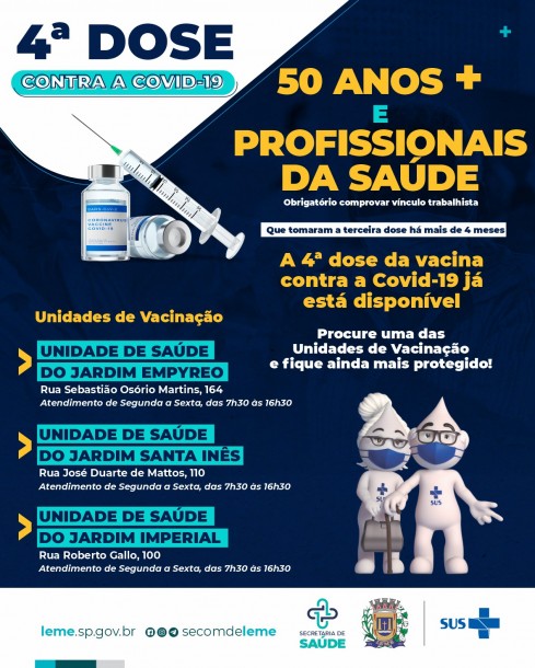 4ª DOSE 50+ E PROFISSIONAIS DA SAÚDE 4ª DOSE 50+ E PROFISSIONAIS DA SAÚDE