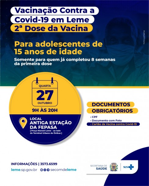 2ª Dose para adolescentes de 15 anos 2ª Dose para adolescentes de 15 anos